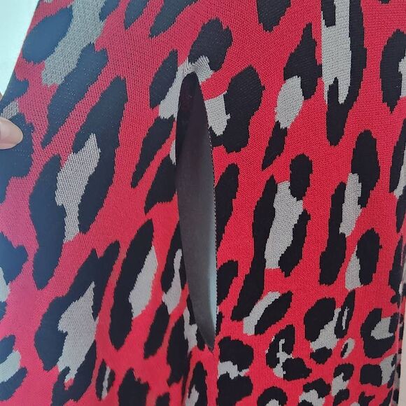 Colleen Lopez Red Leopard Print Open Front Shrug Size XL/1X Red Leopard Cardigan - Picture 5 of 7